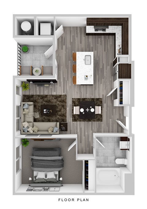 Floor plan for 1 bed, 1 bath, 694 sqft